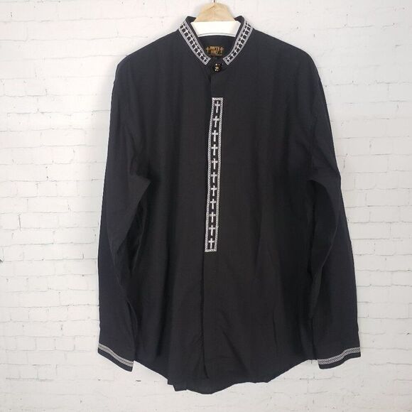 Mercy Robes Clerical Shirt Mens Size XL 17.5 36 / 37 Black Embroidered Crosses - Picture 1 of 8